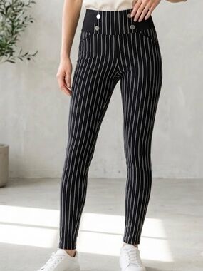 Streetwear Society Black Pinstripe Trouser Leggings High Rise Size Medium